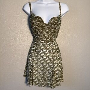 Y2K Camo Slip Dress Large Camouflage Fairy Grunge Festival Bow‎ Feminine Mesh